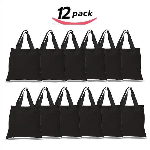12 Pack Cotton Canvas Reusable Tote Bags - Black - Picture 1 of 1